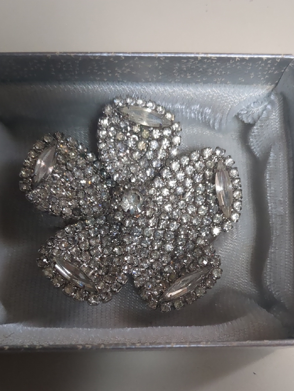 Crystal Flower Brooch - Silver Tone
